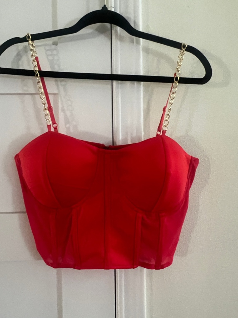 Orange Bustier Crop Top with Gold Chain Straps Size Large NWOT